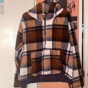 Brown plaid Sherpa hoodie